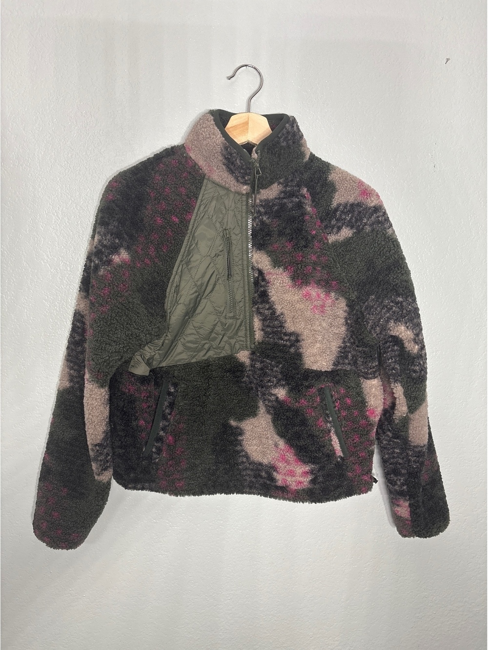 Sherpa cropped fleece pullover NWOT cozy XS